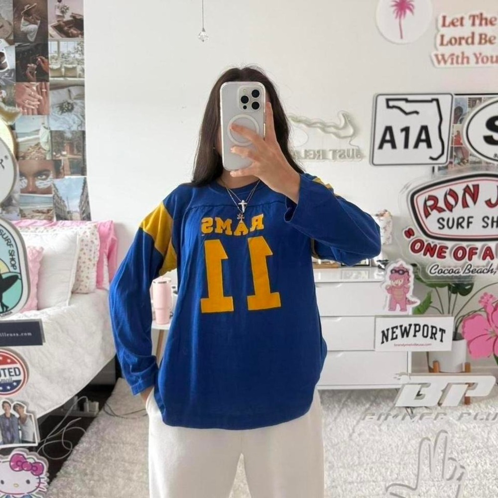 Royal blue and yellow vintage jersey, long sleeve, Los‎ Angeles Rams NFL